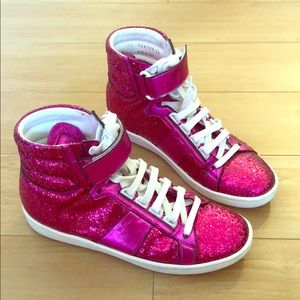 SAINT LAURENT
Pink Glitter Court High-Top Sneakers